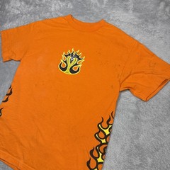 Vintage Ocean Pacific Snake Flame Shirt Men M Orange Color Bleed Faded Y2K