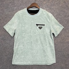 Terry Cloth Shirt Mens Medium Zip Pocket Green Italy Short Sleeve