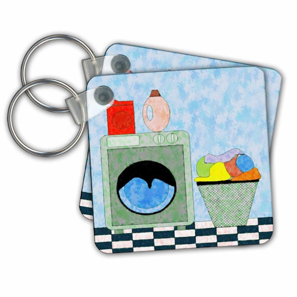 3dRose Red Blue Green Laundry Room – Key Chains, 2.25 x 4.5 inches, set of 2