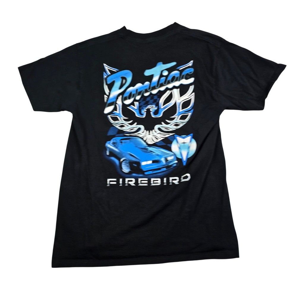 GM Pontiac Firebird T-Shirt Mens Medium Black Blue Graphic Car Show Tee Retro
