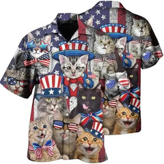 Cats 4th of July Hawaiian Shirt 3D Print Men Women Aloha