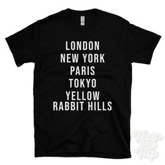 LONDON NEW YORK PARIS TOKYO YELLOW RABBIT HILLS FUNNY T-SHIRT england