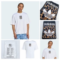 Adidas 2XL Mens T Shirt White Oversized Retro Leopard Trefoil Graphic Cotton New