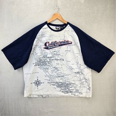 Vtg California Golden State Shirt Mens 3XL Map All Over Print Raglan Sleeve