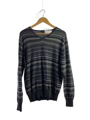BURBERRY LONDON Knit Sweater (Thick) LL Wool Gray Striped BBT02-503-07