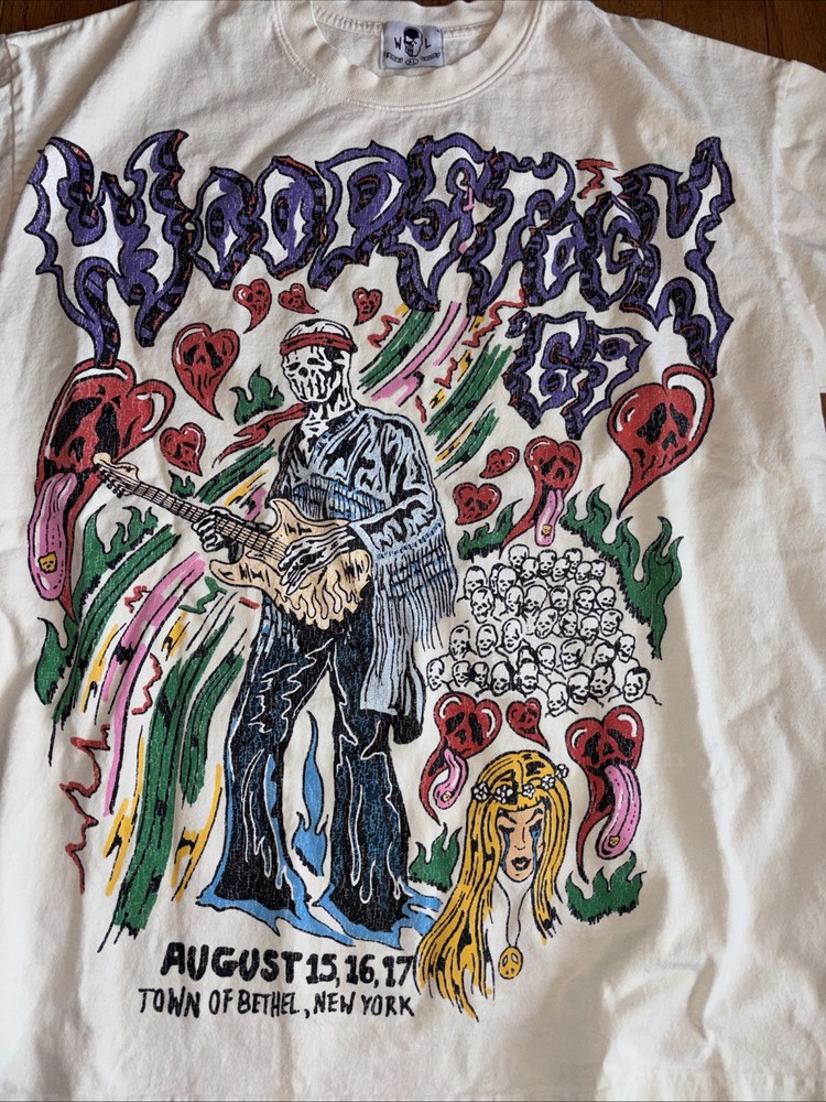 192 Warren Lotas Woodstock Peace White Tee Shirt Men’s – Size XL Flaw