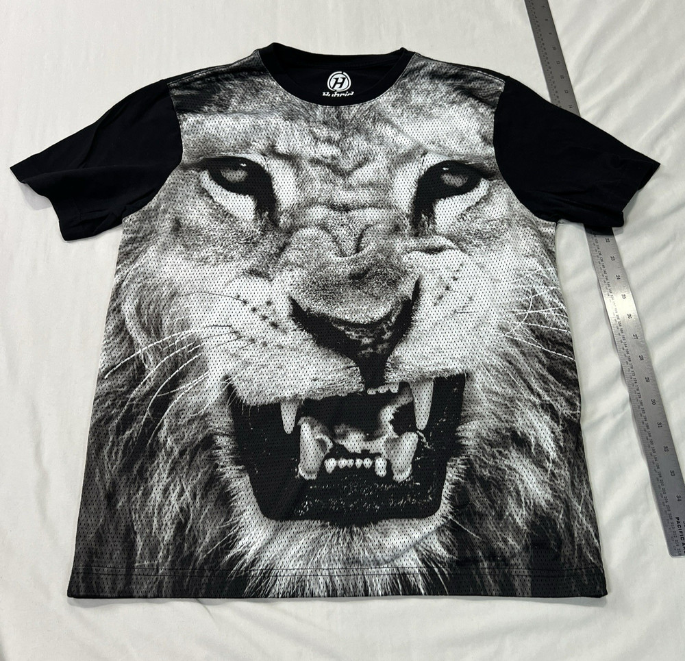 Hybrid Tees Shirt Mens Large Black Lion Athletic Breathable Stretch Crew