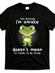 Man’ S Frog Print Black TShirt, Casual Cotton Tee, Medium Stretch Knit Fabric
