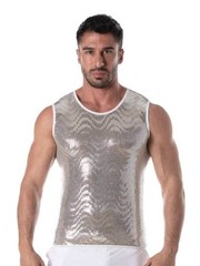 TOF Paris Glitter Tank Top, Designer, Disco, Gold Silver, Sleeveless, Reflective