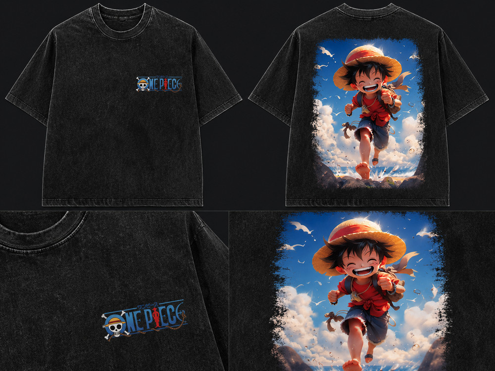Cute Pirate Hero Washed T-Shirt Vintage Anime Graphic Tee