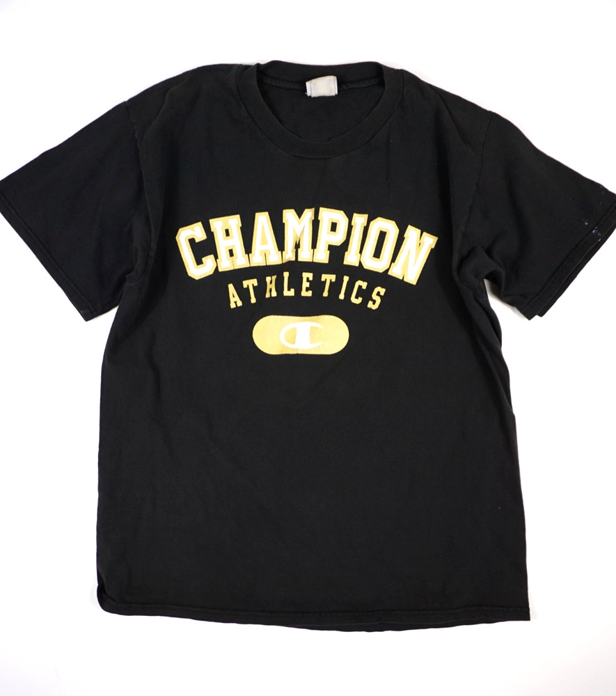 Vintage 90s Champion T Shirt Large Mens Black Retro Sports Graphic Logo Tee
