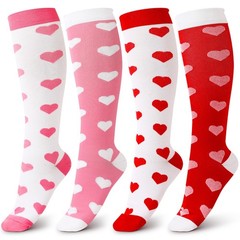 4 Pair Valentine Sock for Women Knee High Sock Long Heart Print Compression S…