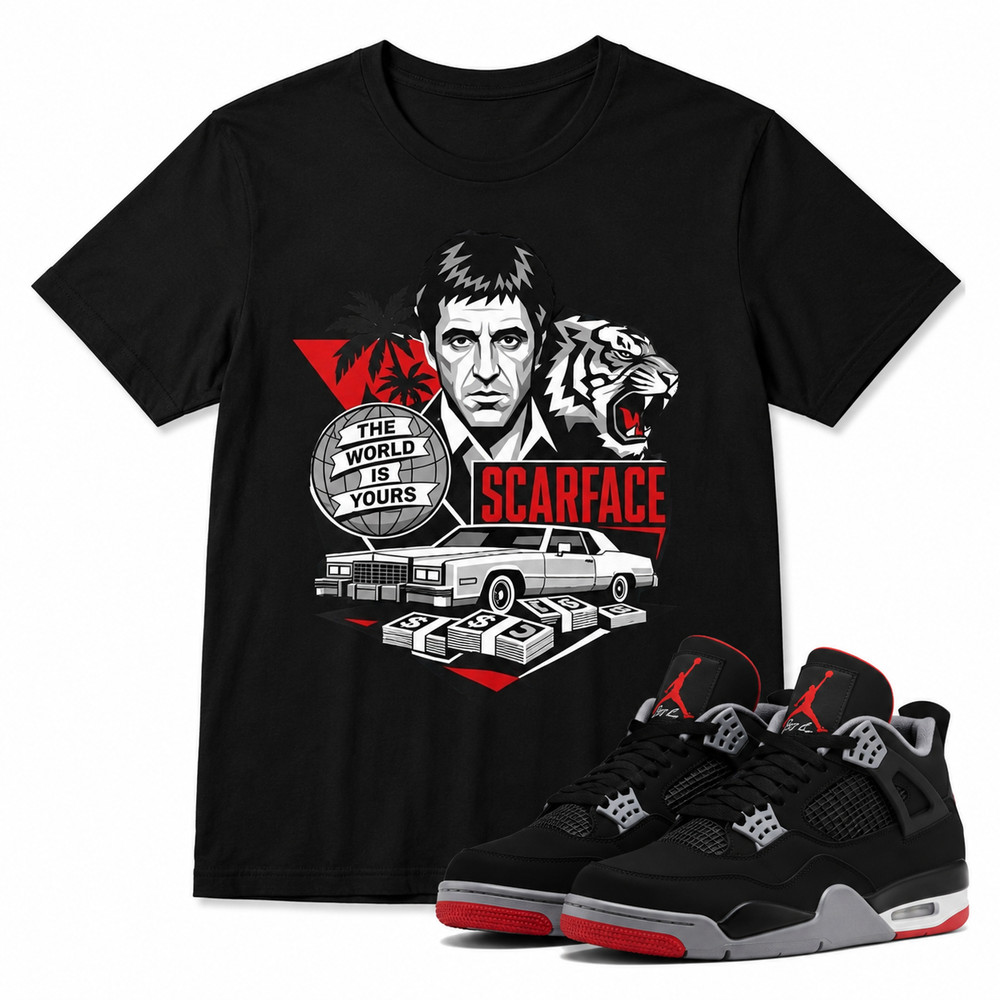 Graphic T-Shirt to Match Air Jordan 4 Bred Sneakers | Retro Streetwear Tee