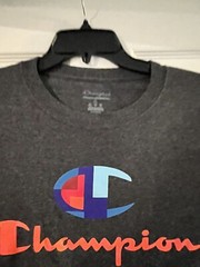 Champion Shirt Mens Extra Large XL Gray Crew Neck Athletic Spell Out Logo Casual
