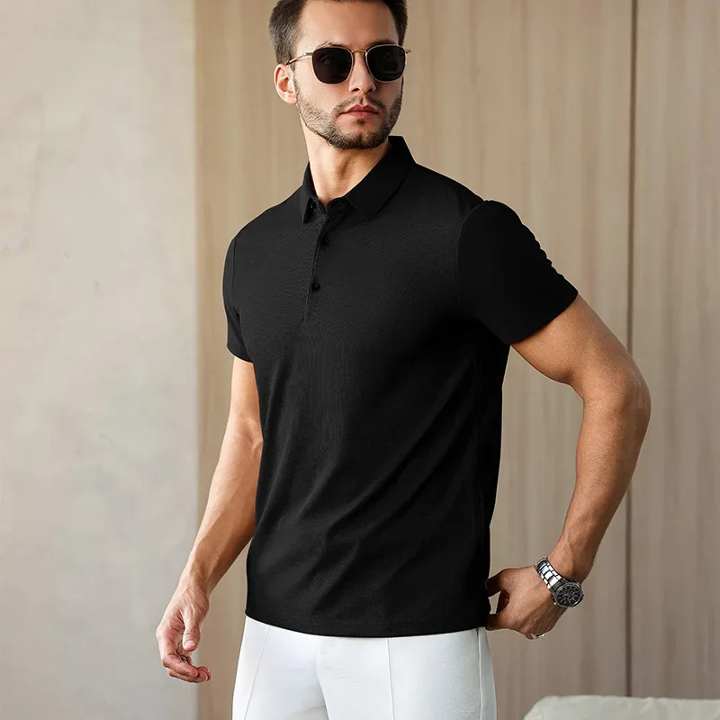 New Men’s Business Casual Short Sleeved Shirt Solid Color Polo Shirt Fashionable