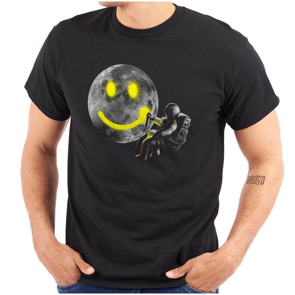 Space Astronaut Moon Happy Face Graffiti Womens or Mens Crewneck T Shirt Tee
