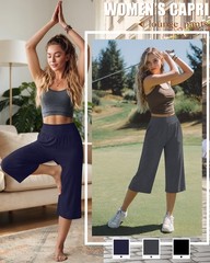 3 Pack Women Capri Pants Wide Leg High Waist Crop Lounge Sweatpants Loose Sum…