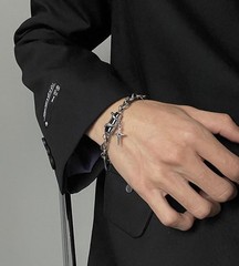 Star Cross Bracelet for Men Stainless Steel Silver Adjustable Chunky Chain St…