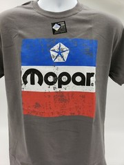 Gray T-Shirt w/ Large Red White & Blue 1972 Mopar Emblem / Logo On Front