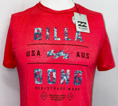 Billabong Mens Shirt Small XL Red White Short Sleeve Slim Fit Wave Graphic