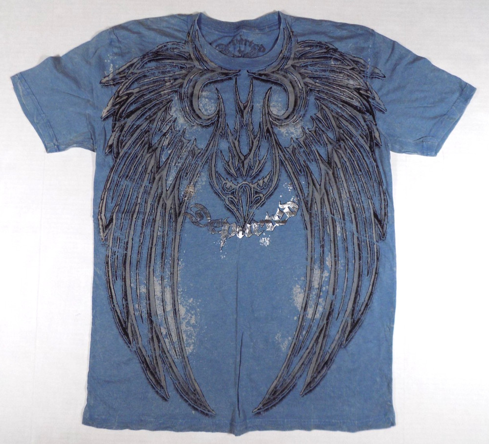 Departed Stonewashed Medium T Shirt Thin Silver Foil Wings Lightweight
