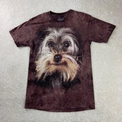 The Mountain Yorkie Dog Graphic Tee Mens Medium Brown Tie Dye Short Sleeve Shirt
