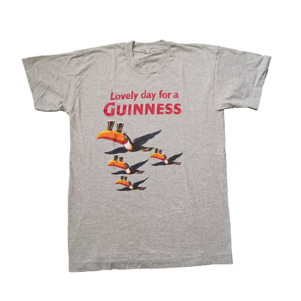 Vtg Guinness T Shirt Mens M Gray Toucan Lovely Day For A Beer Single Stitch 90s