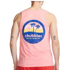 Chubbie’s Men’s Graphic Tank Top, Sky’s Out, Thighs Out, Color: Coral, Size M