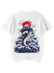 Niepce Japanese Streetwear T-shirt Rising Whale Print Graphic Tee for Men