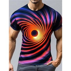 Men Summer 3D Wave Print T-Shirt Casual Short Sleeve Crew Neck Graphic Tee Shirt