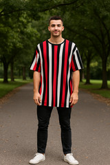 CSG T-Shirt Men 3XL/TG Striped Pullover Short Sleeve Cotton Crew Neck Preppy Y2K