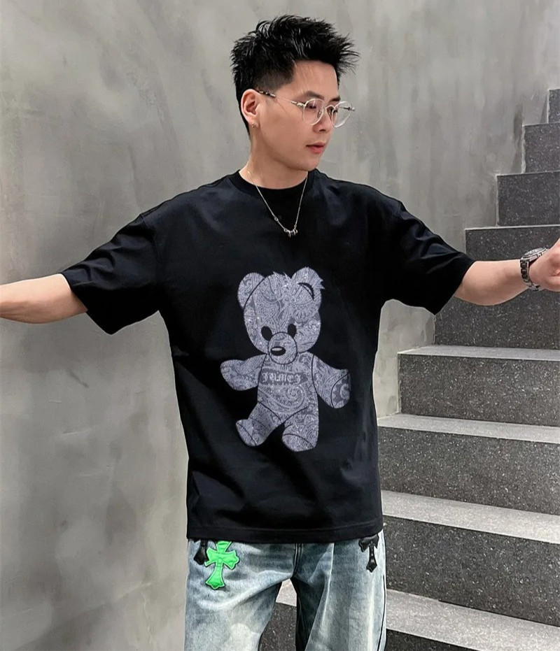 New Men Luxury Diamond Bear Rhinestones Fashion T-Shirt High Quality