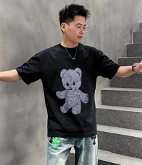 New Men Luxury Diamond Bear Rhinestones Fashion T-Shirt High Quality