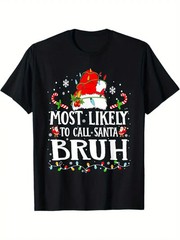 1pc Christmas Humor Men’S T-Shirt – 100% Cotton Crew Neck Tee with “Most Likely