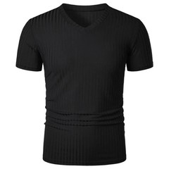 Summer Men Muscle V-Neck T-Shirt Ribbed Stretch Workout Gym Streetwear Tee Gift