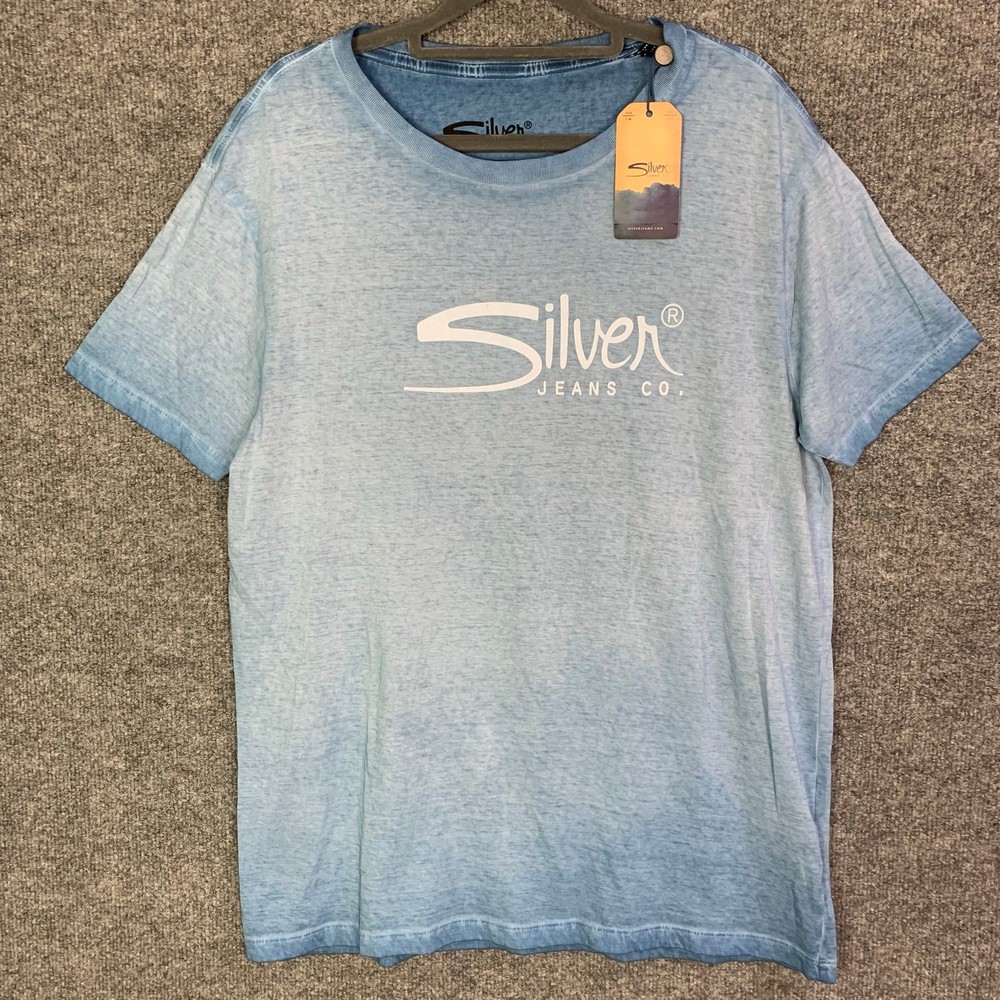 NEW Silver Jeans co Mens Blue Heathered Brand Logo T Shirt SZ M