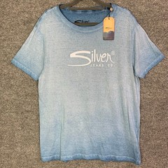 NEW Silver Jeans co Mens Blue Heathered Brand Logo T Shirt SZ M
