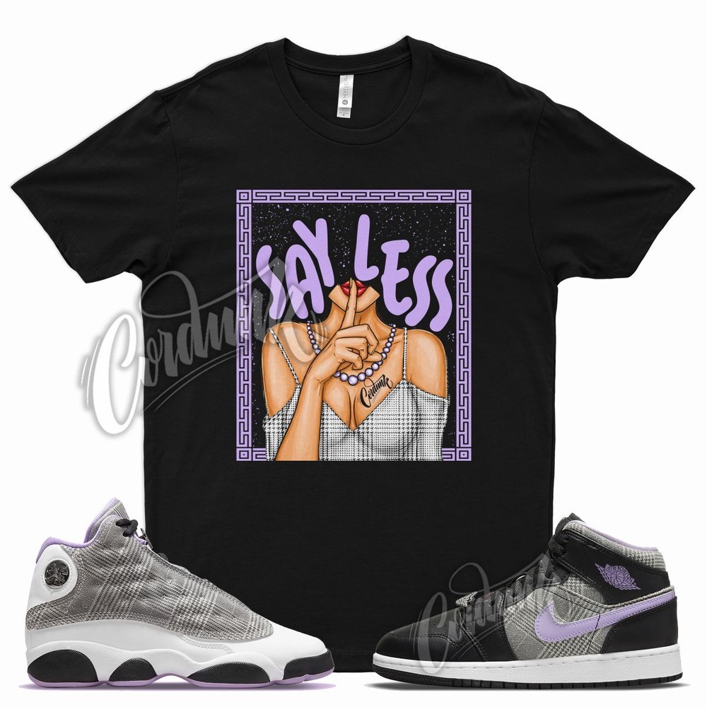 SHHH T Shirt for J1 1 Mid SE GS Houndstooth Lilac Silver Plaid Violet 13