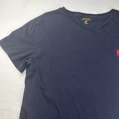 Polo Ralph Lauren Mens V-Neck T-Shirt Size M Navy Blue Cotton Classic Preppy Tee