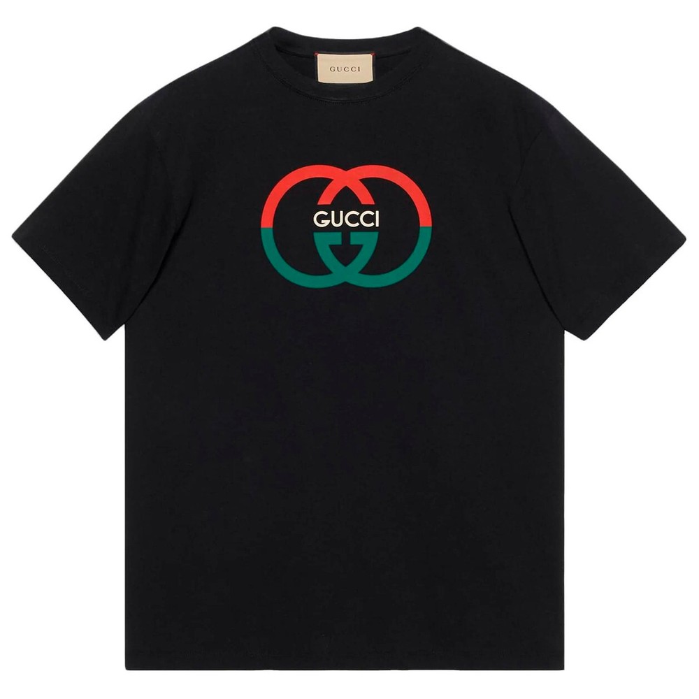 GUCCI Men’s Logo Printed T-Shirt Cotton Black Color Size S