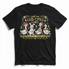 Egg Cited Goose Easter Duck Floral T-Shirt Spring Holiday Cute Animal Tee