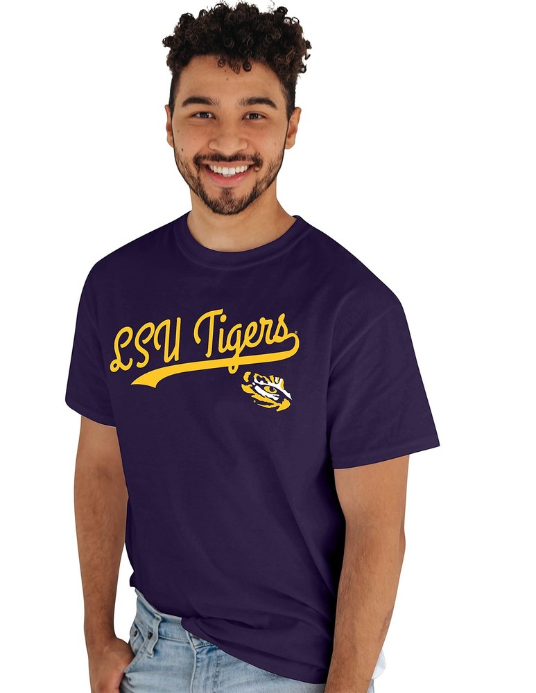 Blue 84 Mens Lsu Tigers T-Shirt Cursive Team Color Team Color Medium