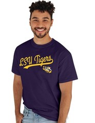 Blue 84 Mens Lsu Tigers T-Shirt Cursive Team Color Team Color Medium