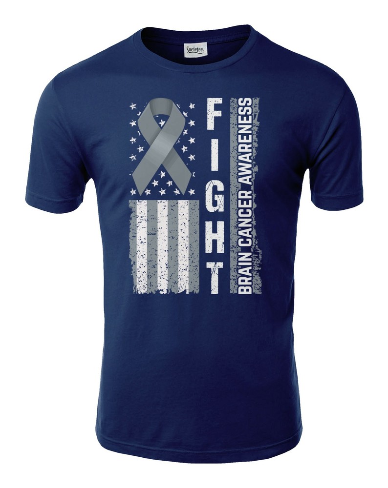 Fight Disease Brain Cancer Awareness USA Flag Ribbon Unisex Tee Tshirt