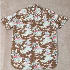 Polo ralph lauren Hawaiian shirt men M Brown tropical pleated Button down EUC