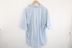 Arrow Button-Up Shirt | Vintage Blue Plaid Short Sleeve | Chest Pocket Collared
