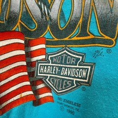 Vtg 1990 Harley Davidson 3D Emblem T Shirt XL Eagle Single Stitch Teal USA Made