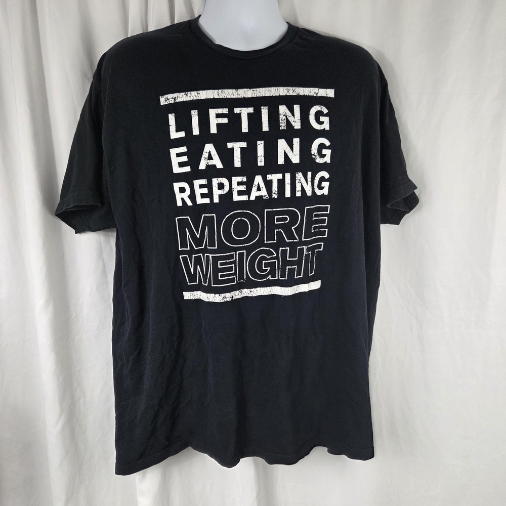 More Weight Shirt Mens 2XL Black Lifting Eating Repeating Graphic Tee Top Gym