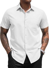 Men’s Short Sleeve Button Down Dress Shirt Business Casual Regular Fit