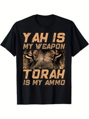 Men’S YAH Is My Ammo Hebrew Israelite T-Shirt 180G 100% Retro Lion of Judah